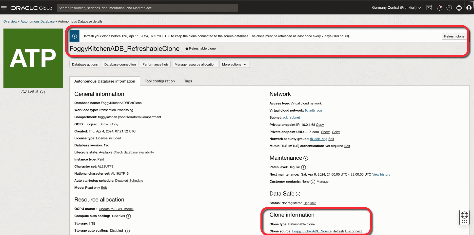 OCI Autonomous Database Refreshable Clone with Terraform