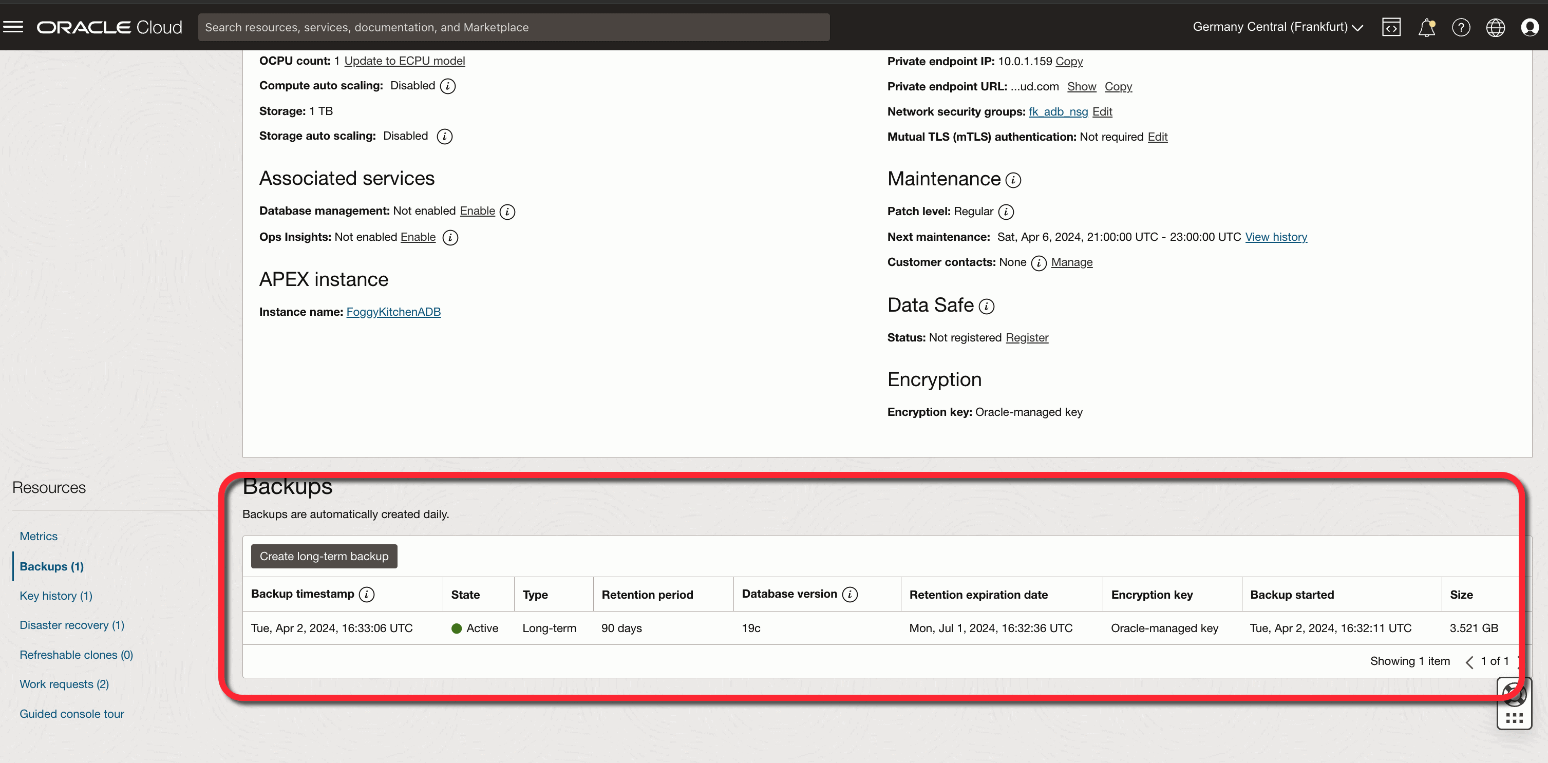 OCI Autonomous Database Backup Restore Terraform