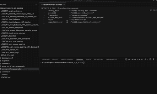 VS Code terraform.tfvars example for OCI Terraform TF_VAR variables