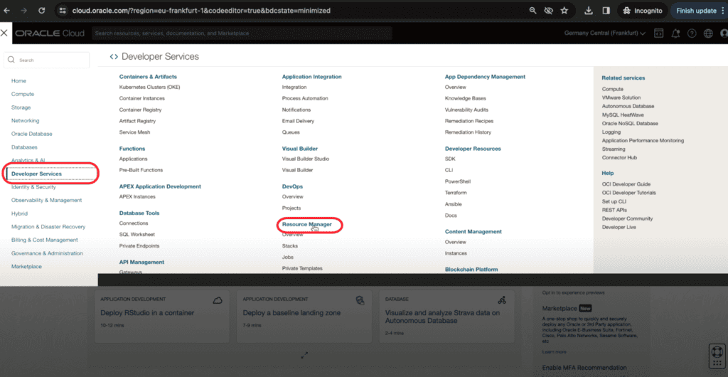 OCI Resource Manager stack creation – step 1