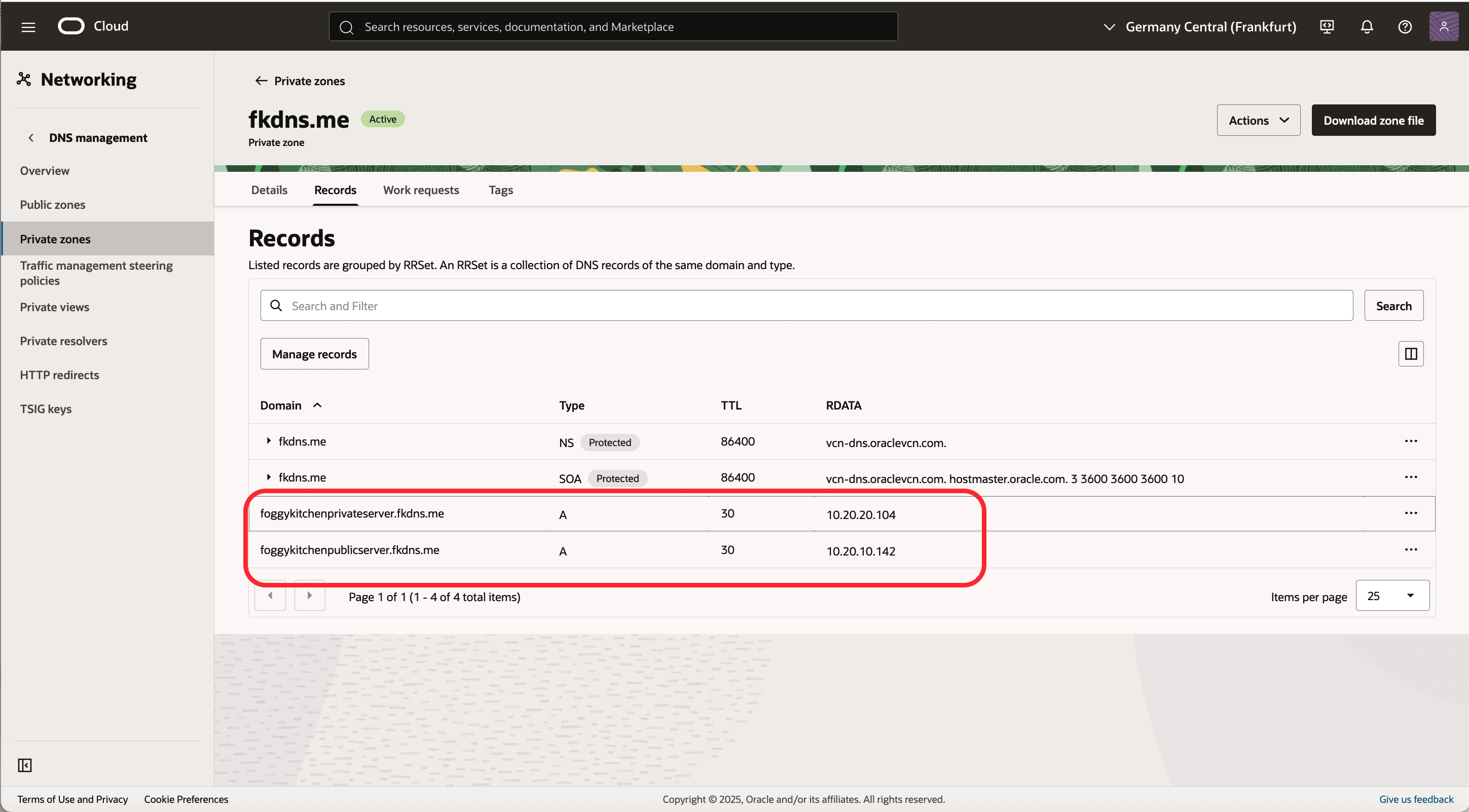 OCI Private DNS Terraform resolver console
